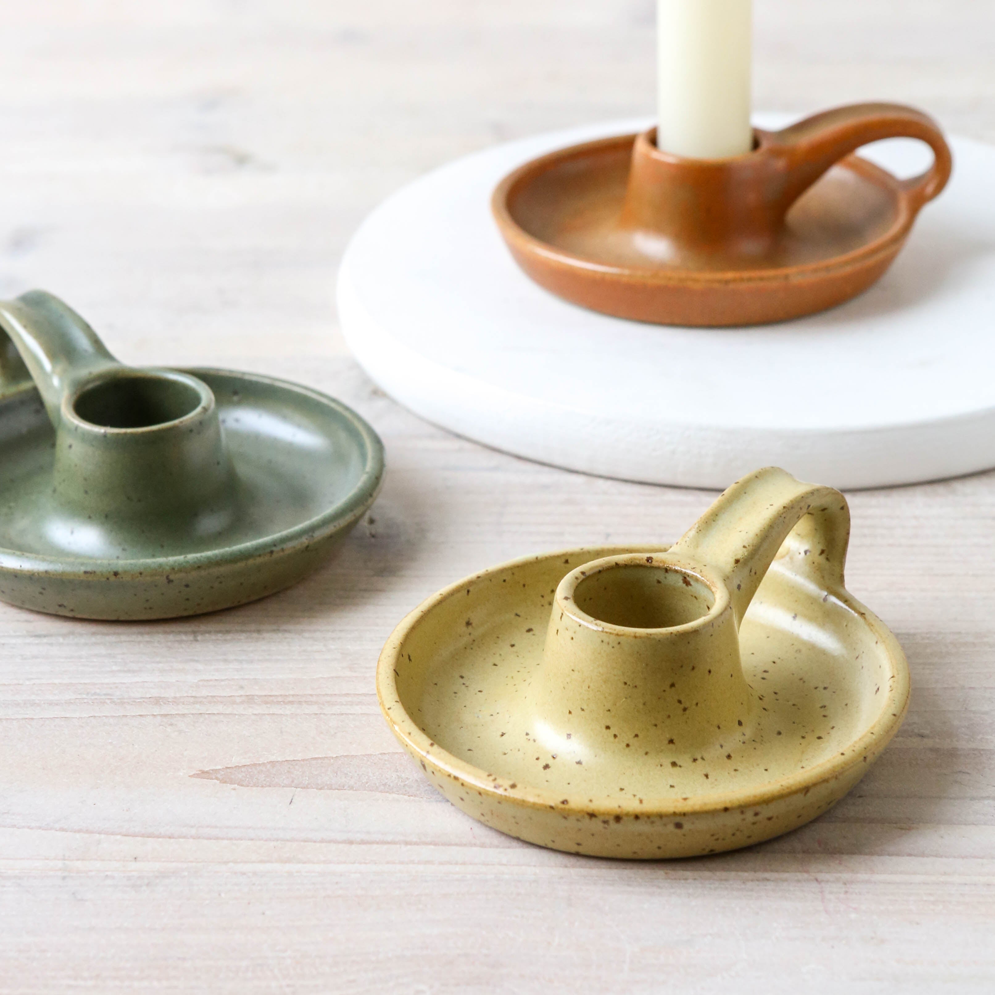 Stoneware Candlestick Holder with Handle - Pottery Candle Holder - Ceramic  Taper Candle Holder