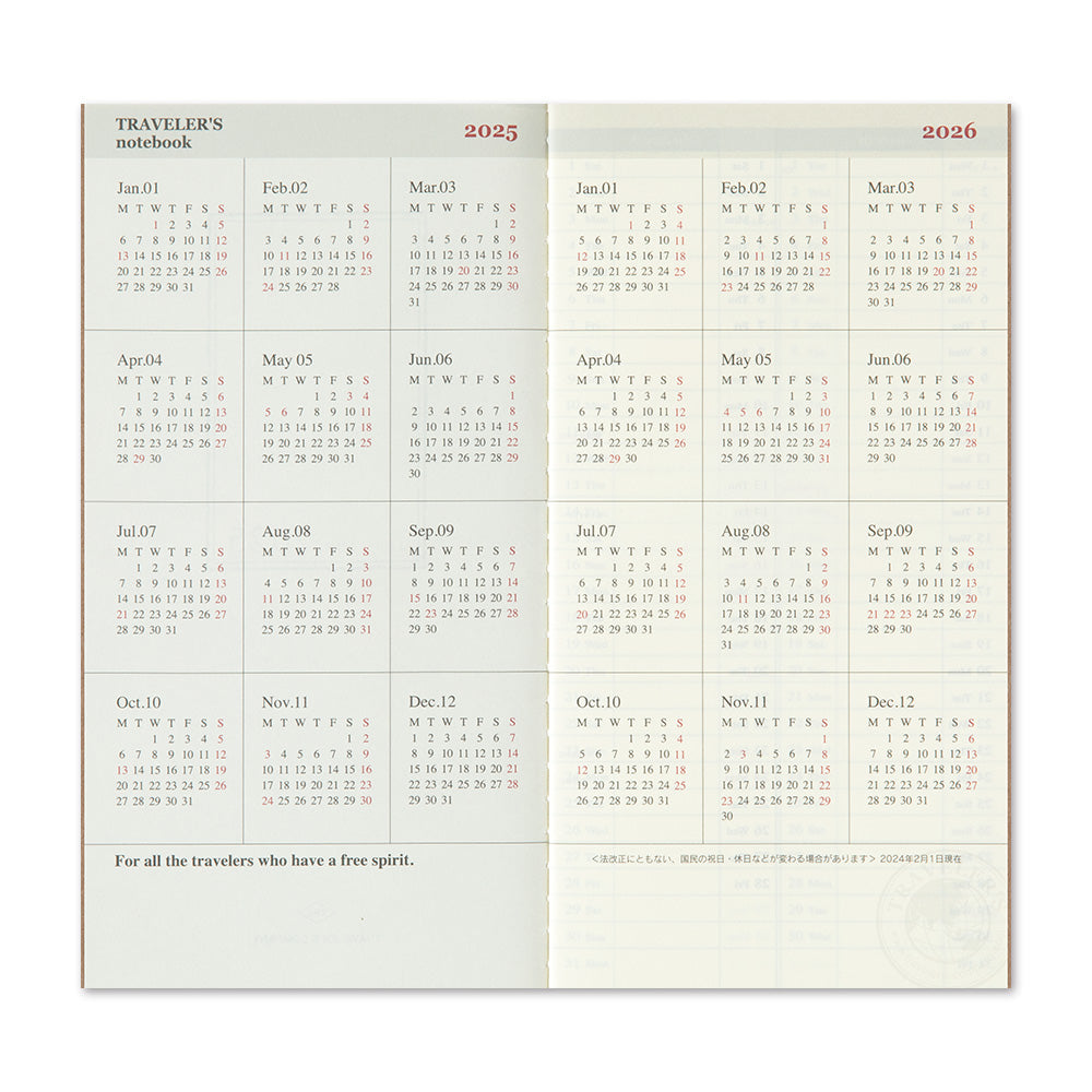 PRE-ORDER 2025 Weekly Diary Vertical - TRAVELER'S Notebook Insert