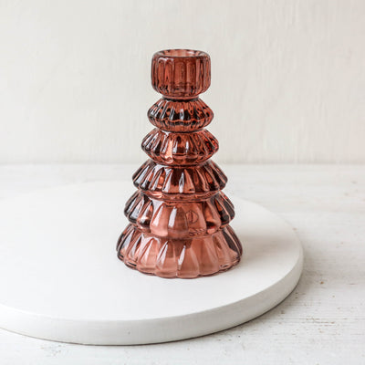 Tree Shaped Glass Candle Holder - Tall Cherry