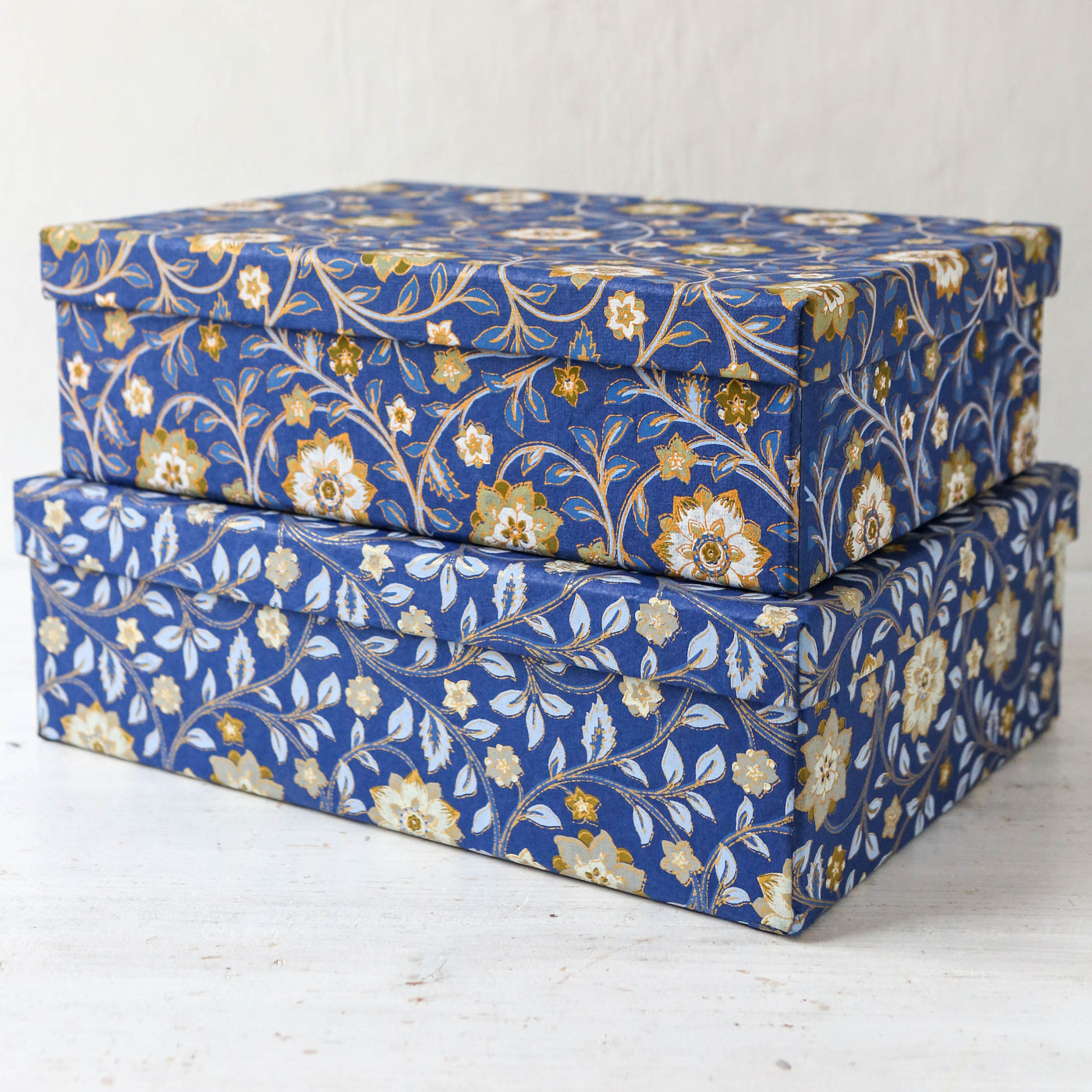 Squat Covered Box in Roja Indigo - Large