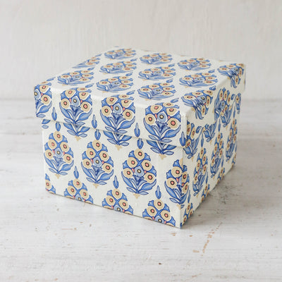 Cubic Covered Storage Box in Arrah Indigo - Small