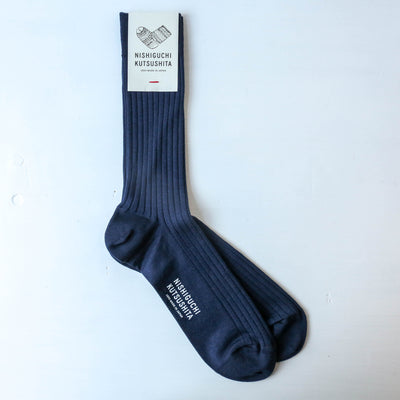 Silk Cotton Ribbed Socks by Nishiguchi Kutsushita