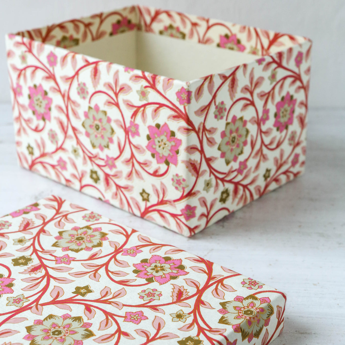 Oblong Covered Storage Box in Divya Cerise - Medium