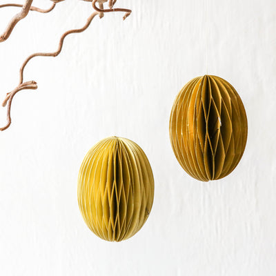 Pair Hanging Honeycomb Egg Decorations - Small