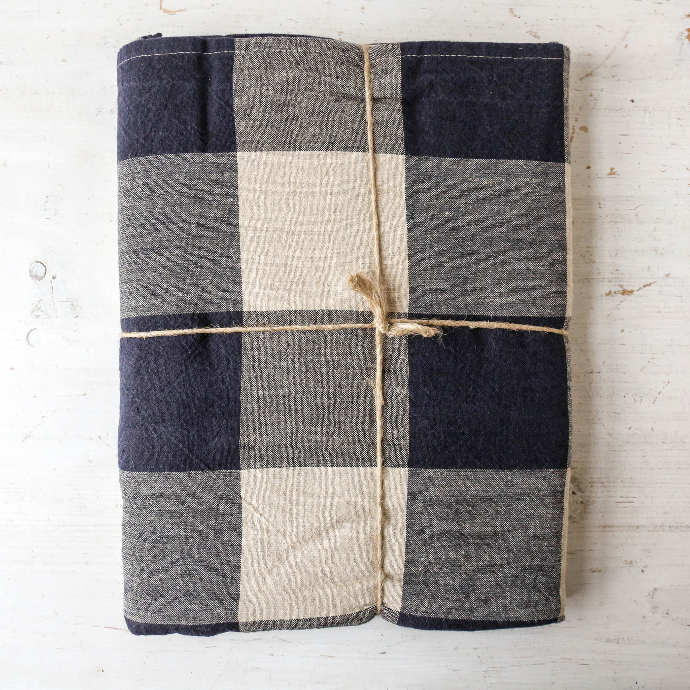 Washed Linen Blend Tablecloth - Bold Navy Check 160 x 250 cm