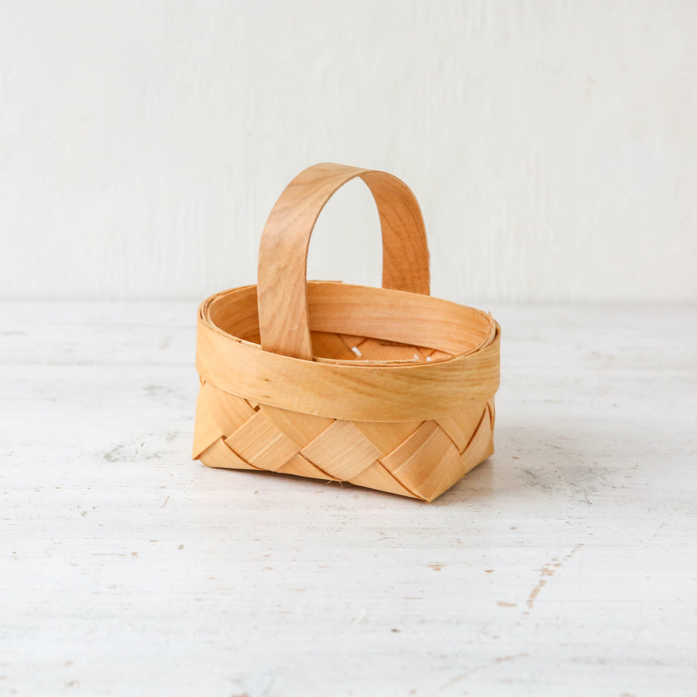 Tiny Braided Chipwood Basket with Handle