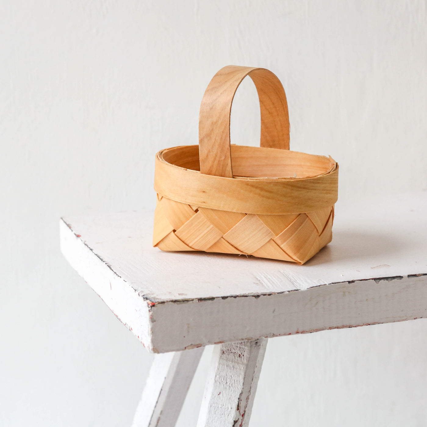 Tiny Braided Chipwood Basket with Handle