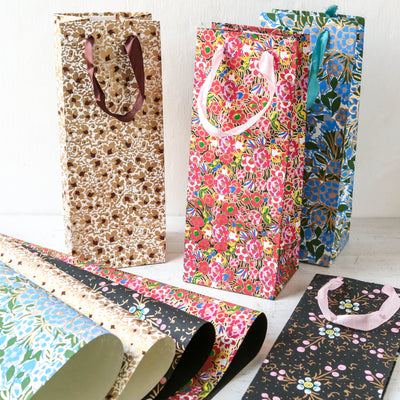 Cotton Paper Bottle Bag  - Gold Leaf