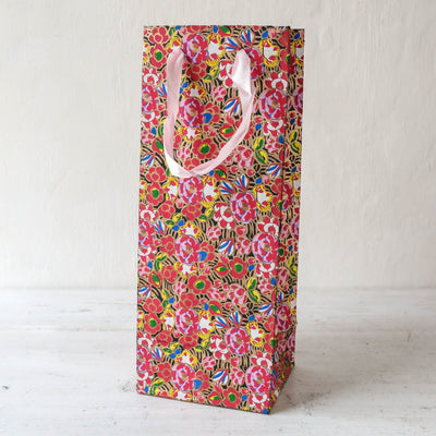 Cotton Paper Bottle Bag  - Red Floral