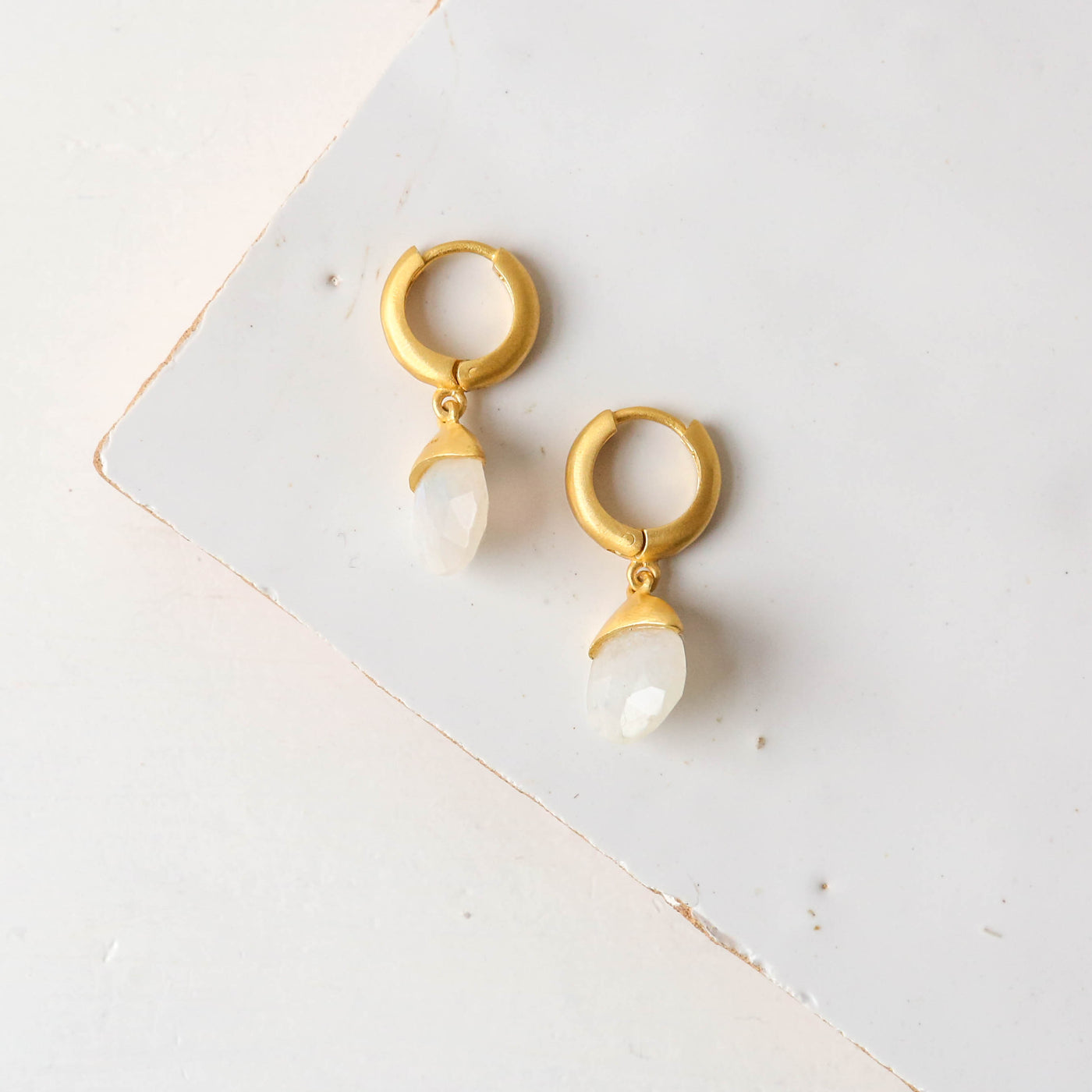 Tirua Gold Drop Earrings - Moonstone