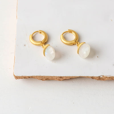 Tirua Gold Drop Earrings - Moonstone