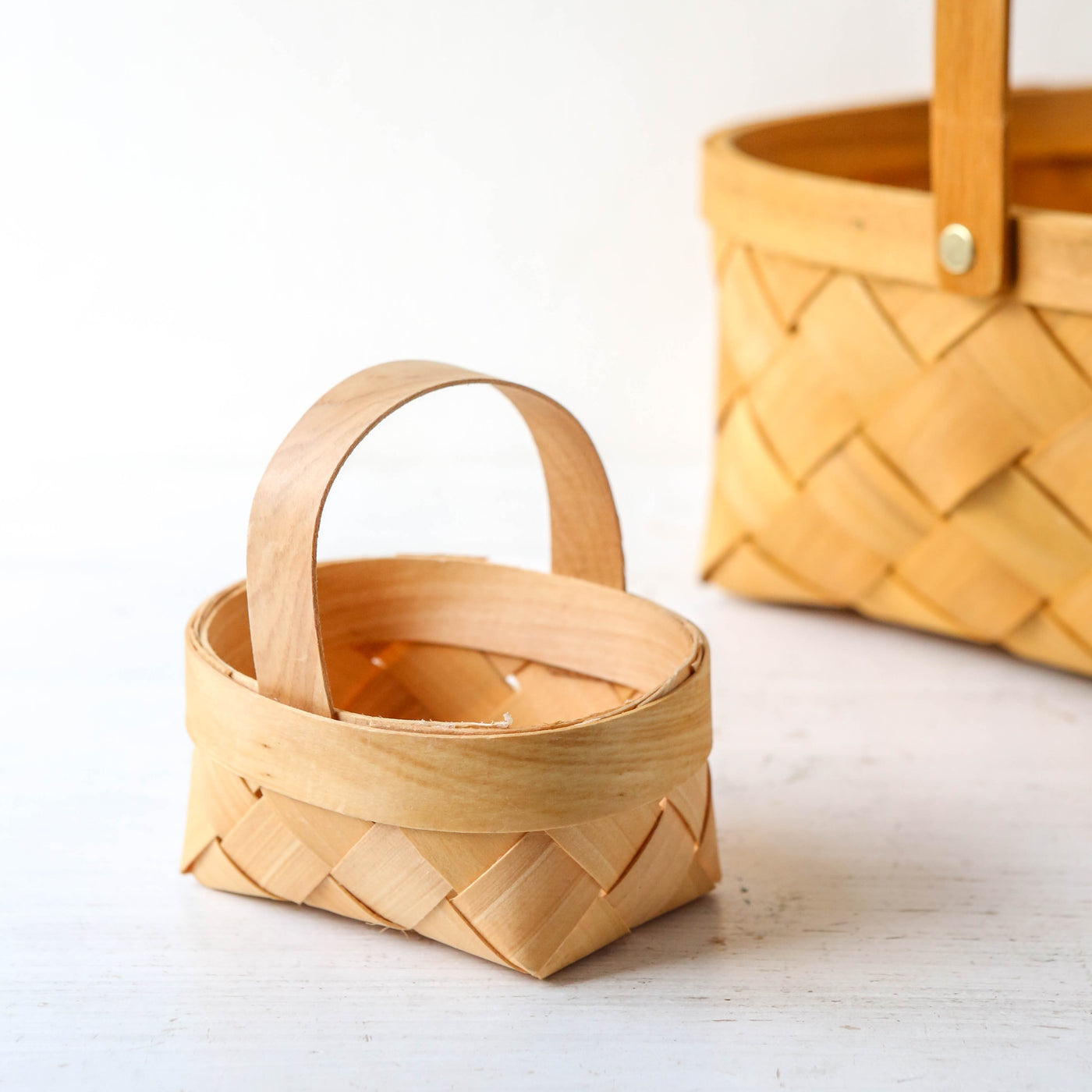 Tiny Braided Chipwood Basket with Handle