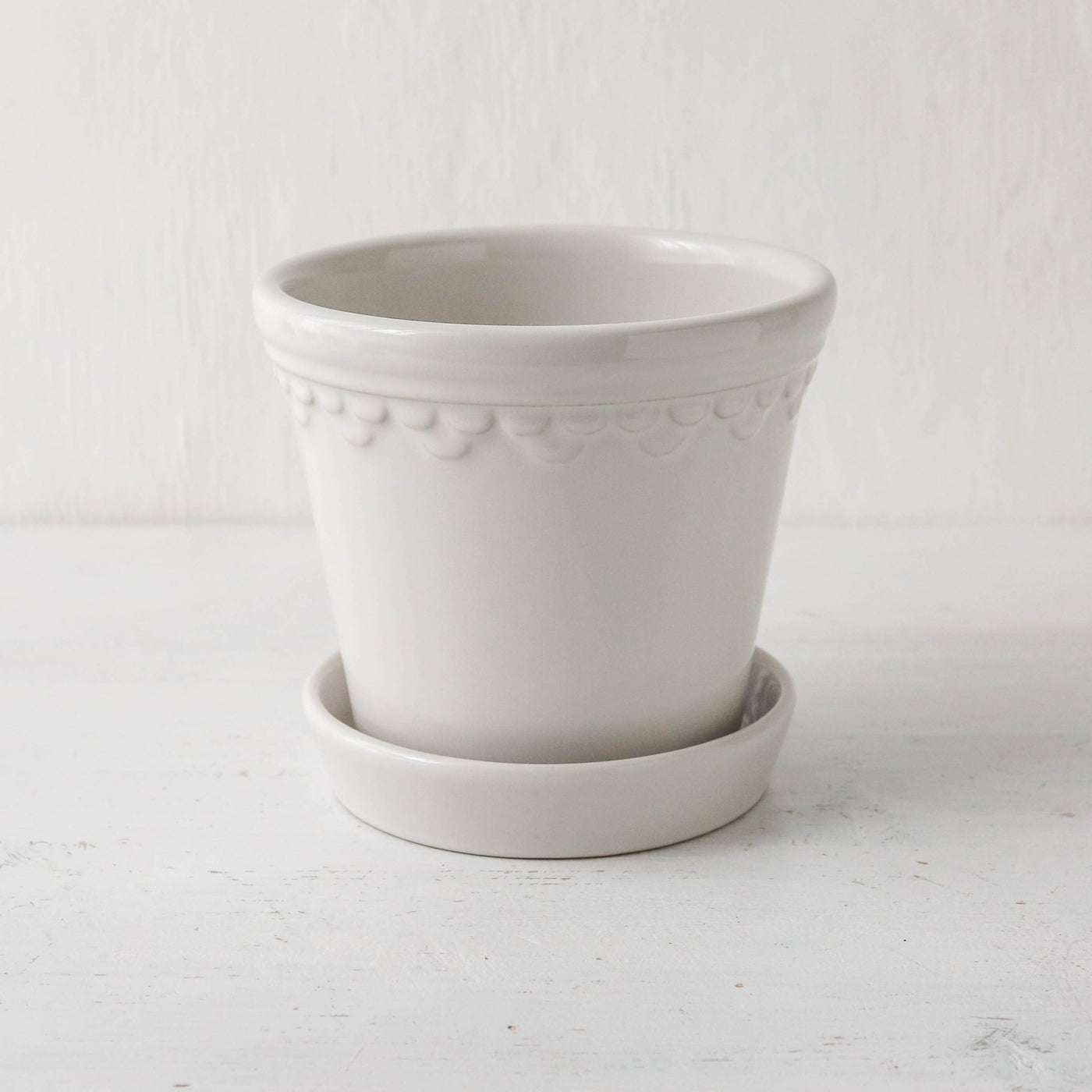 14cm Glazed Københavner Plant Pot & Saucer - Mineral White