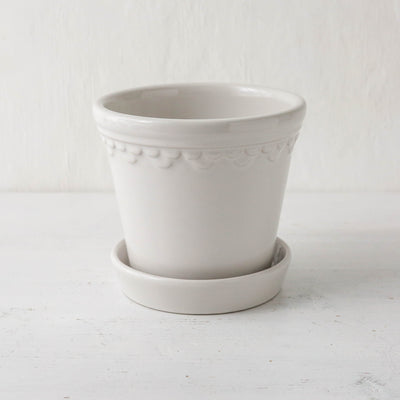 14cm Glazed Københavner Plant Pot & Saucer - Mineral White