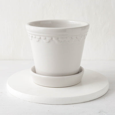 14cm Glazed Københavner Plant Pot & Saucer - Mineral White