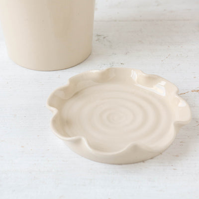 Large Frilly Plant Pot & Saucer - Glazed Stoneware