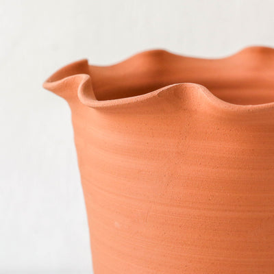 Large Frilly Plant Pot & Saucer - Terracotta