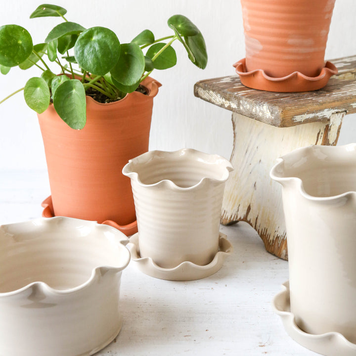 Bangladesh Small outlet Rustic Terracotta Belly Pot with Saucer