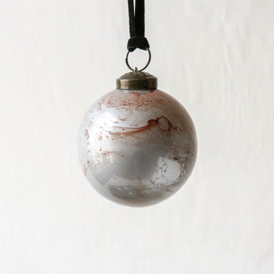 8cm Marbled Glass Bauble - Oxblood