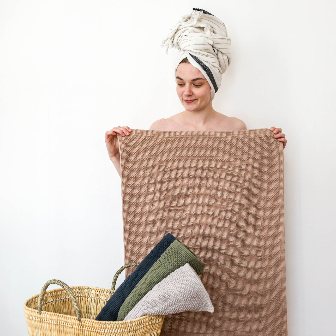 Woven Cotton Bath Mat - Brick