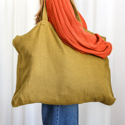 Washed Linen Sloppy Shoulder Bag - Olive