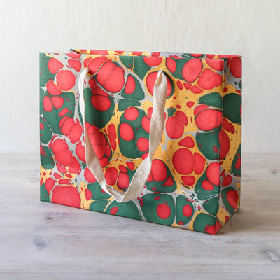 Festive Hand Marbled Paper Gift Bag