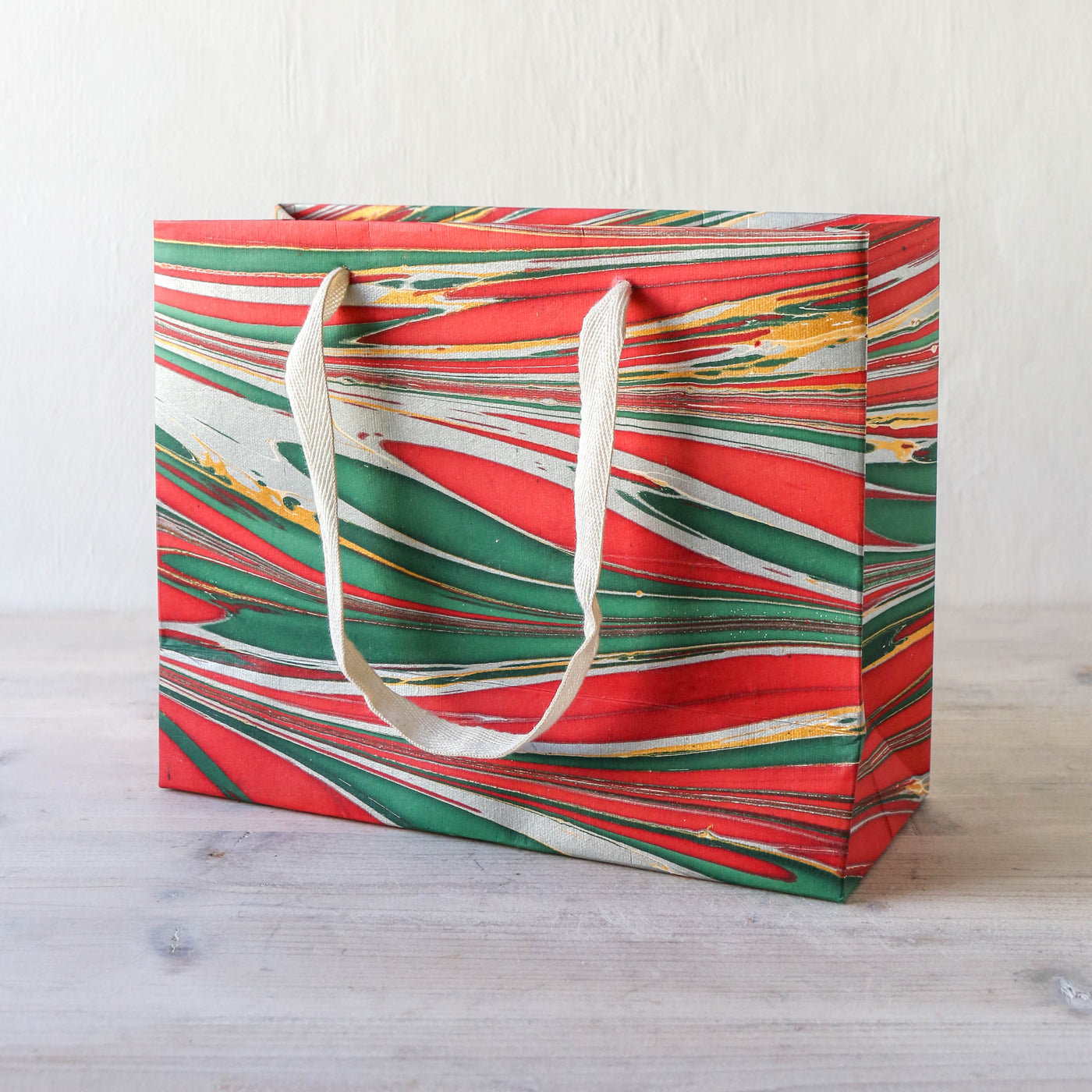 Festive Hand Marbled Paper Gift Bag