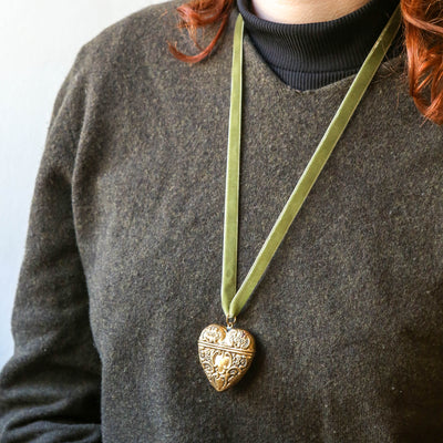 Vintage Heart Vesta Case Trinket Necklace - Brass