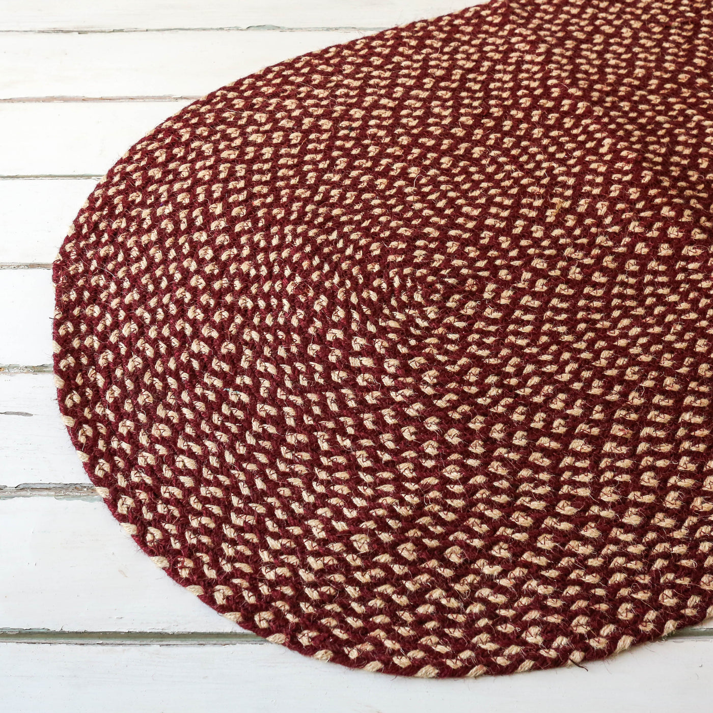 Braided Oval Rug 60 x 90cm - Burgundy and Natural