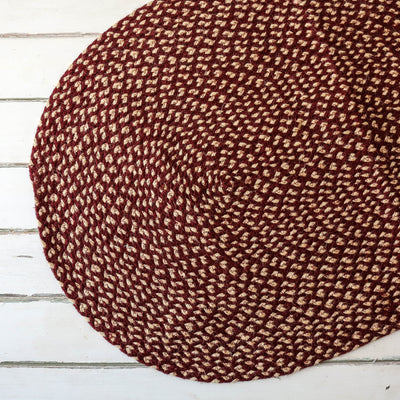 Braided Oval Rug 60 x 90cm - Burgundy and Natural