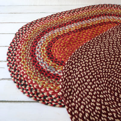 Braided Oval Rug 60 x 90cm - Burgundy and Natural