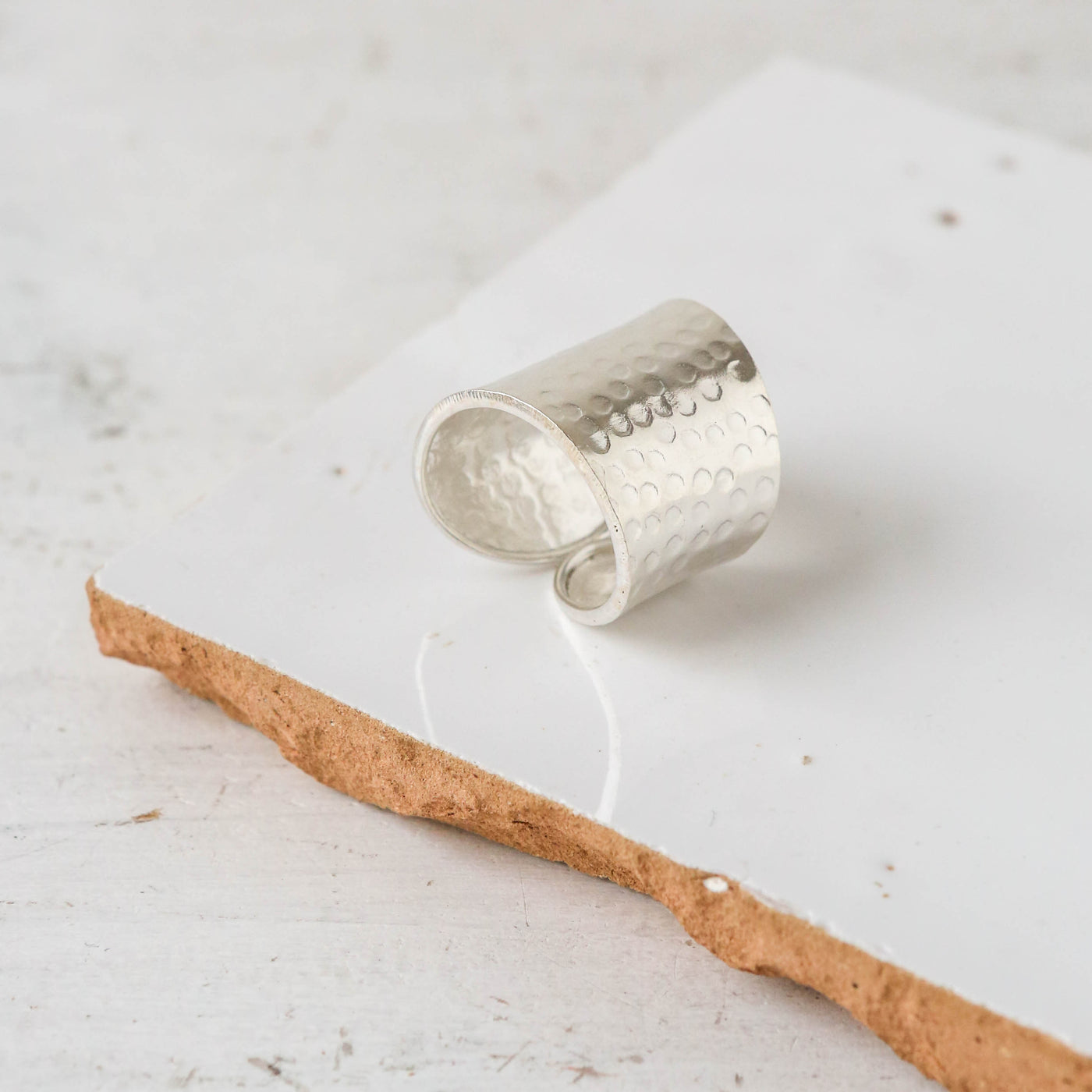 Beaten Solid Silver Cuff Ring