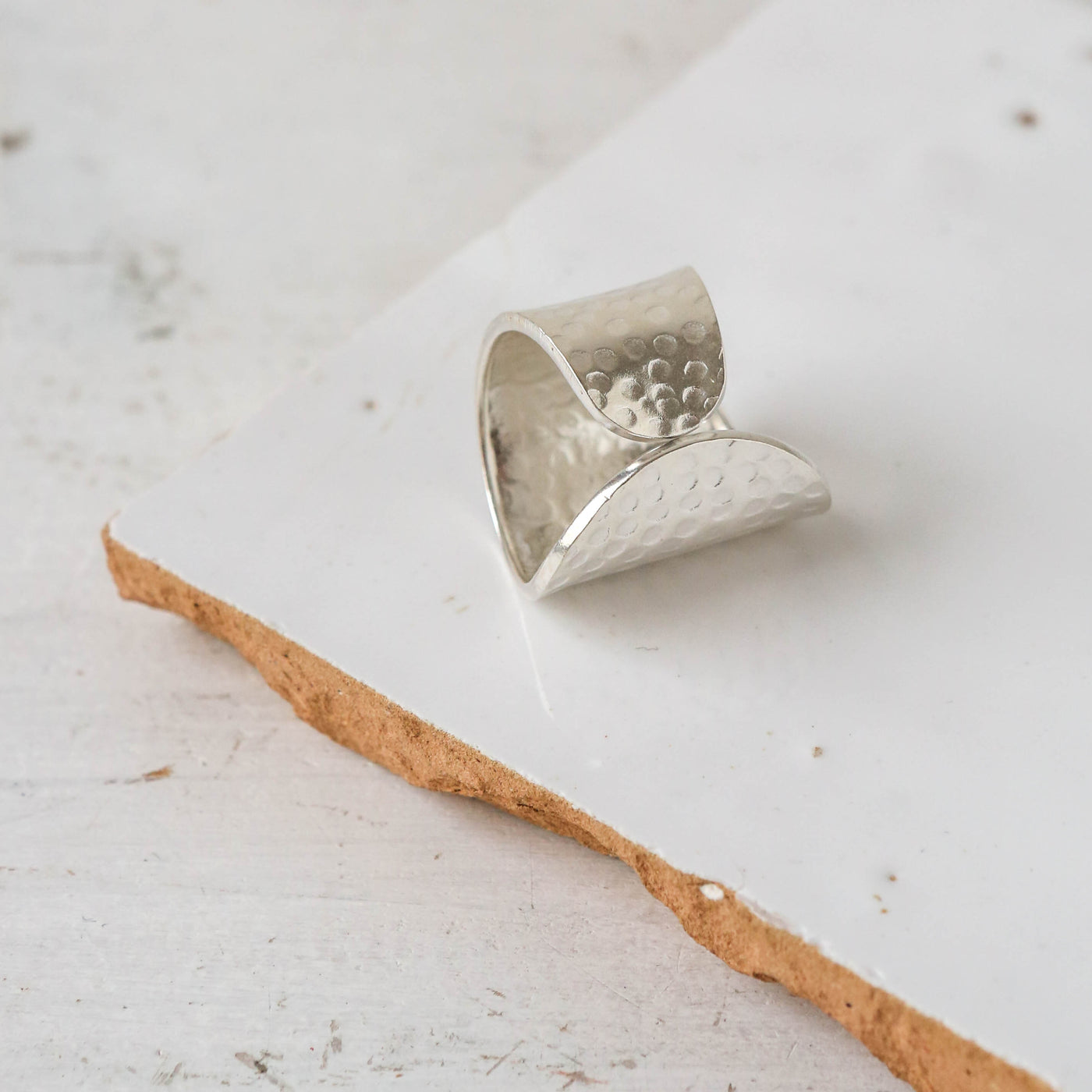 Beaten Solid Silver Cuff Ring