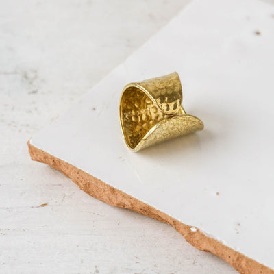 Adjustable Textured Brass Cuff Ring