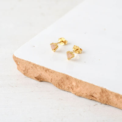 Triangle Dot Peach Moonstone Stud Earrings