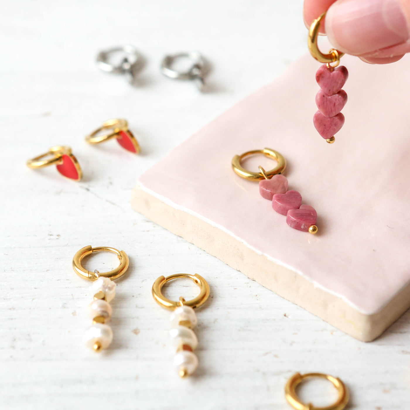 Enamel Charm Hoop Earrings - Red Heart