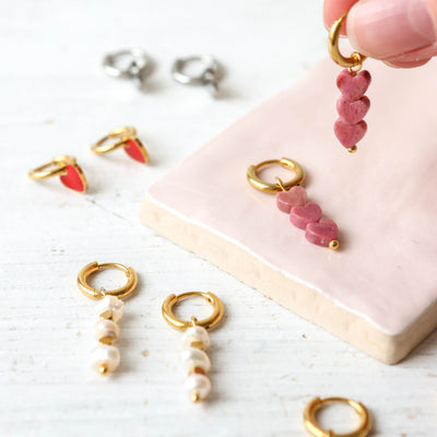 Enamel Charm Hoop Earrings - Red Heart