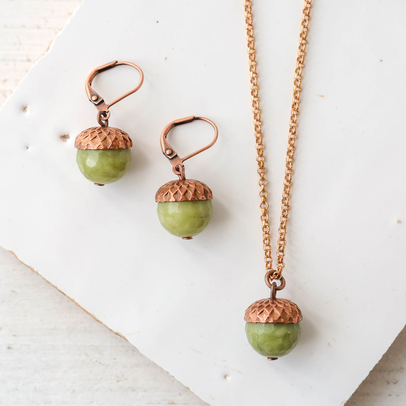 Olive & Copper Acorn Necklace