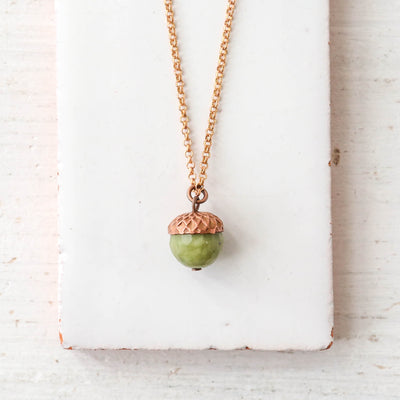 Olive & Copper Acorn Necklace