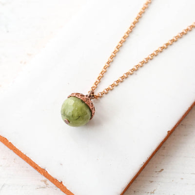 Olive & Copper Acorn Necklace