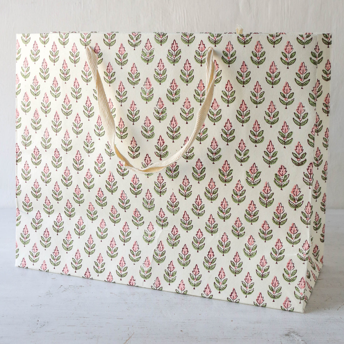 Hand Block Printed Paper Gift Bag - Blush