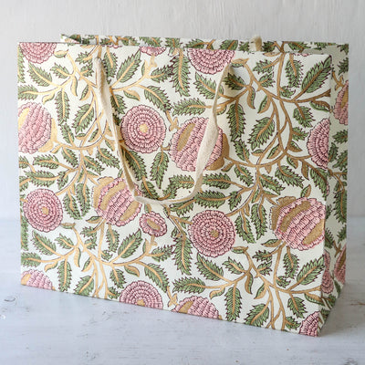 Hand Block Printed Paper Gift Bag - Blush