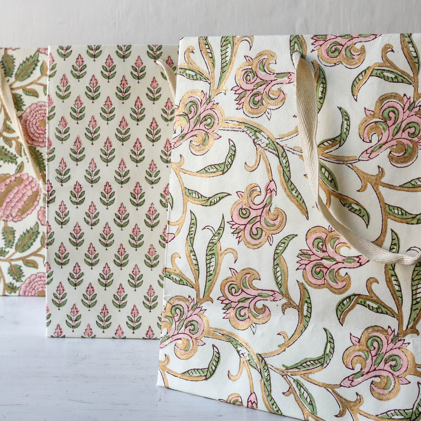 Hand Block Printed Paper Gift Bag - Blush