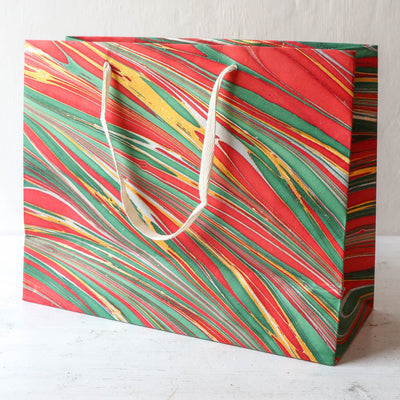 Festive Hand Marbled Paper Gift Bag