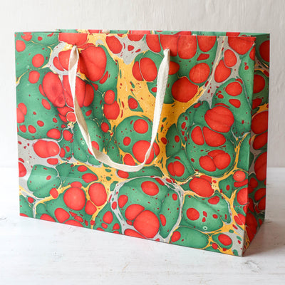 Festive Hand Marbled Paper Gift Bag