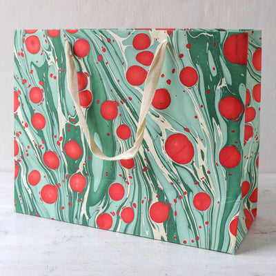 Hand Marbled Paper Gift Bag - Festive Splendour