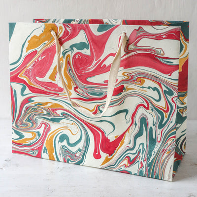 Hand Marbled Paper Gift Bag - Festive Splendour