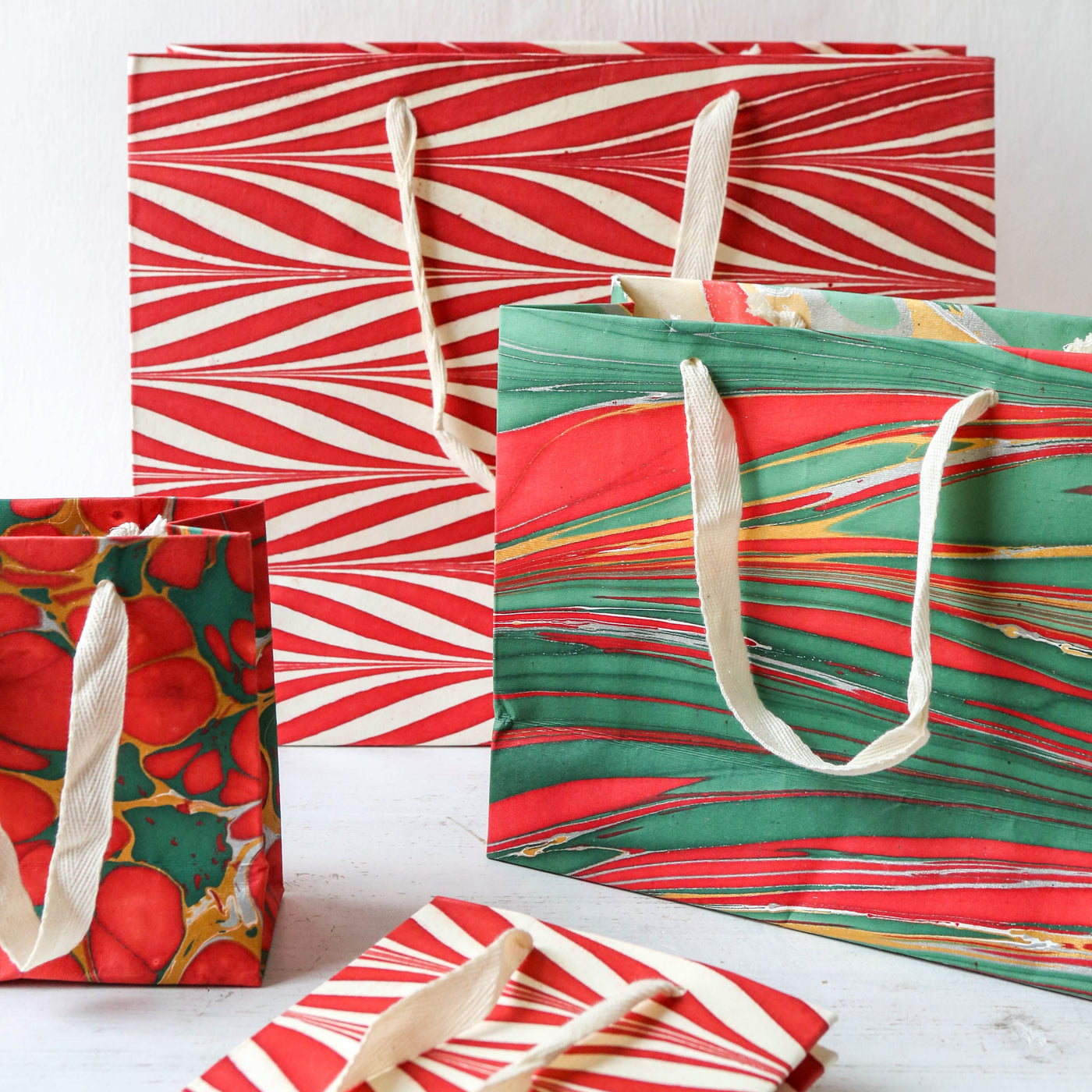 Festive Hand Marbled Paper Gift Bag