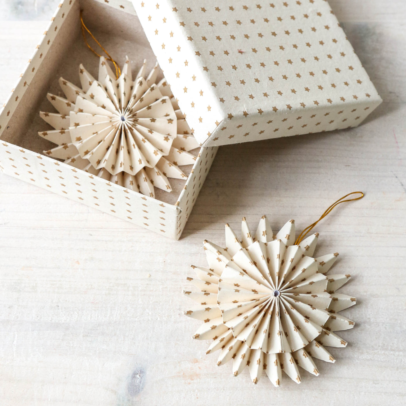 White & Gold Paper Pinwheel Christmas Ornaments - Pack of 2