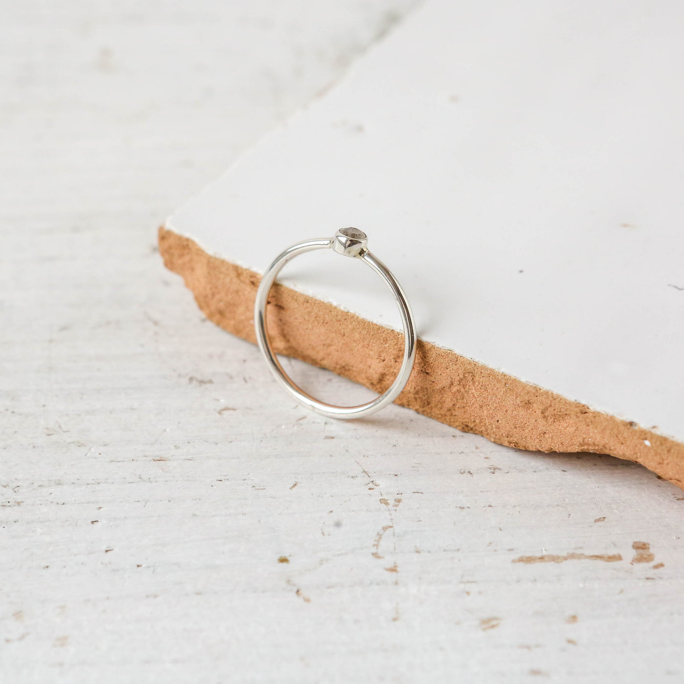 Moonstone Pebble Silver Stacking Ring